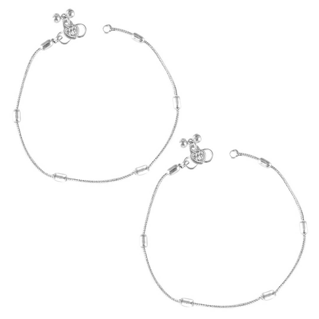 Vighnaharta Traditional White Metal Anklets Payal Pair for Women Girls
